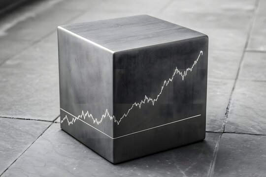 Monochrome cube with subtle upward trend graph data analysis and business growth concept