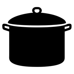 Black Cooking Pot with Closed Lid and Handles Kitchen Equipment Vector Illustration