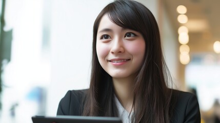 タブレットを持って仕事をする女性