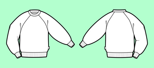 Raglan Sleeve Crewneck Sweatshirt Technical Flat Sketch © MdAbir