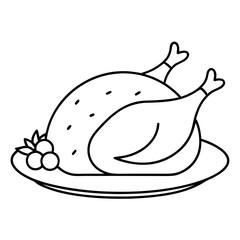 Outline drawing of a thanksgiving turkey on transparent background silhouette