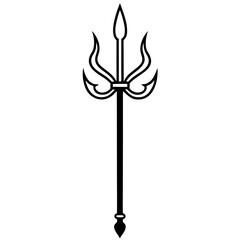 Illustration of a black trident weapon art on transparent background silhouette