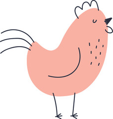 Pink Chicken. Funny Bird Drawing