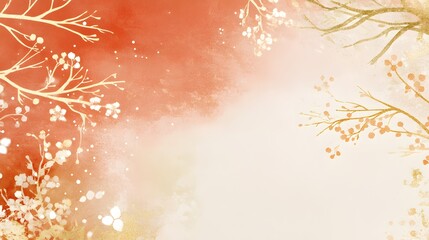Delicate branches with blossoms and berries on a soft gradient background.