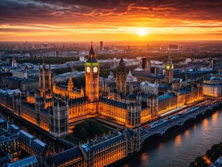 Fototapeta premium Majestic sunset over iconic clock tower and city