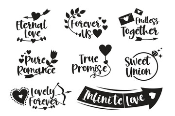 Romantic Love Quotes Vector Typography Set