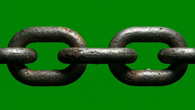 strong rusty metal chain links green background