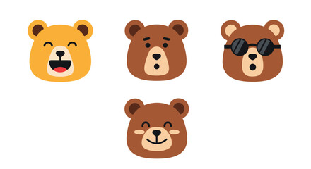 Fototapeta premium Cute cartoon bear faces with different expressions happy surprised cool and content.