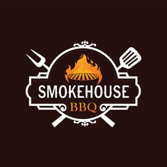 Logo Design of barbecue restaurant, smokehouse, BBQ and grill with fork and fire