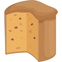 Cartoon Style Slice of Fruitcake with Brown Crust and Yellow Cake Texture Filled with Dried Fruit Pieces Isolated on Transparent Background