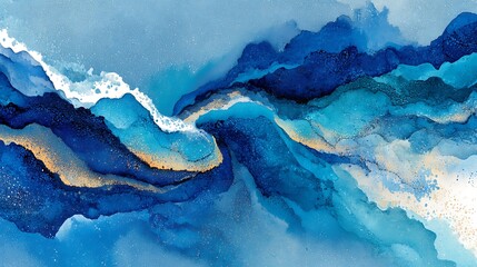 Abstract blue and white watercolor texture background with soft flowing edges, minimal artistic feel and calm composition, wide blank space perfect for text, quotes or branding layout.