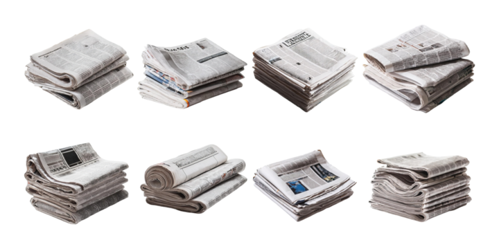 Stacked Newspapers, PNG collection, set bundle, isolate on transparent or white background