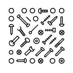 Minimalist Black Outline Vector Icon Set of Hardware and Fasteners