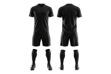 Black soccer uniform isolated on transparent background
