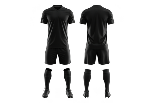Black soccer uniform isolated on transparent background - Powered by Adobe