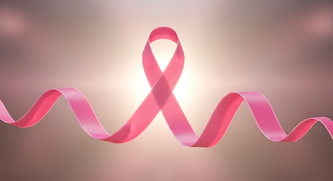 Pink ribbon symbol of breast cancer awareness on a soft, glowing background symbolizing hope and solidarity during October breast cancer awareness month