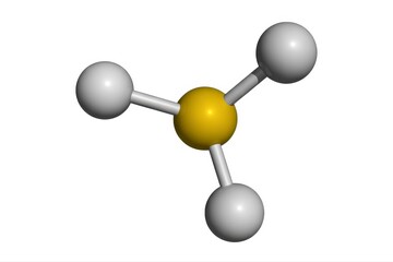 Dynamic molecular structure with silver and gold spheres for scientific visualization, offering clarity and depth in chemical representation projects