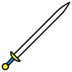 Illustration of a simple cartoon sword art on transparent background silhouette