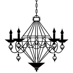 Silhouette of an ornate chandelier design on transparent background
