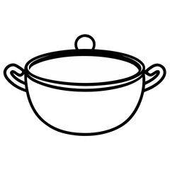 Outline drawing of a covered cooking pot on transparent background silhouette