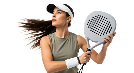 padel player in sportswear holding racket, indoor court, dynamic lifestyle action shot, side view, fitness concept Paddle