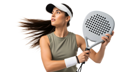 padel player in sportswear holding racket, indoor court, dynamic lifestyle action shot, side view, fitness concept Paddle