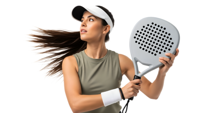 padel player in sportswear holding racket, indoor court, dynamic lifestyle action shot, side view, fitness concept Paddle