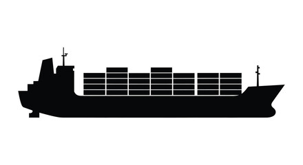 Obraz premium A black silhouette of a large cargo ship loaded with containers sailing on the water silhouette