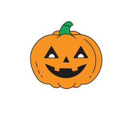 A carved orange pumpkin jack-o'-lantern with a scary smile face is an isolated spooky Halloween symbol of the fall season holiday
