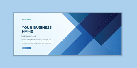 Fototapeta premium Blue geometric banner template. Modern abstract graphic design Banner background template