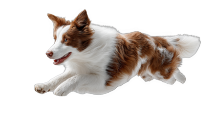 A border collie dog is captured in mid - run with its mouth open, showing a lively and energetic state.