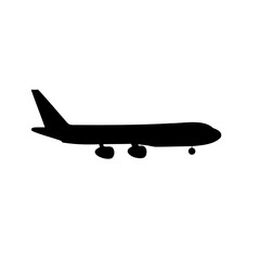 Silhouette of a large airplane, showing its shape and landing gear