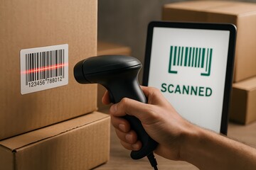 Barcode scanning technology for the concept of commerce and logistic.