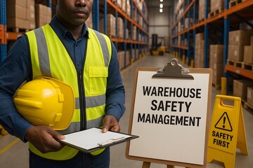 Warehouse worker and Safety first for the concept of Warehouse industry and safety.