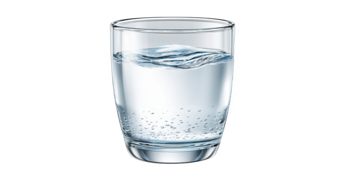 A clear glass filled with water containing small bubbles, representing a simple and essential drink for hydration.