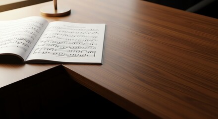 A Quiet Study in Harmony: Open Sheet Music on a Warm Wooden Desk