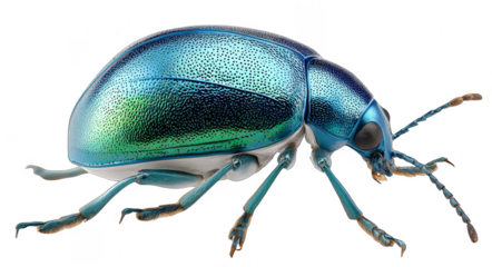 A close-up shot of a metallic blue beetle showcasing its shiny exoskeleton and detailed features.