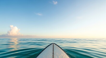A Surfer's Peaceful Dawn: POV on a Calm, Glassy Ocean Horizon