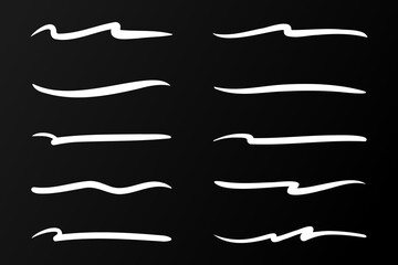 Set of Hand Drawn White Underline Scribbles, Wavy Brush Stroke Design Elements Collection