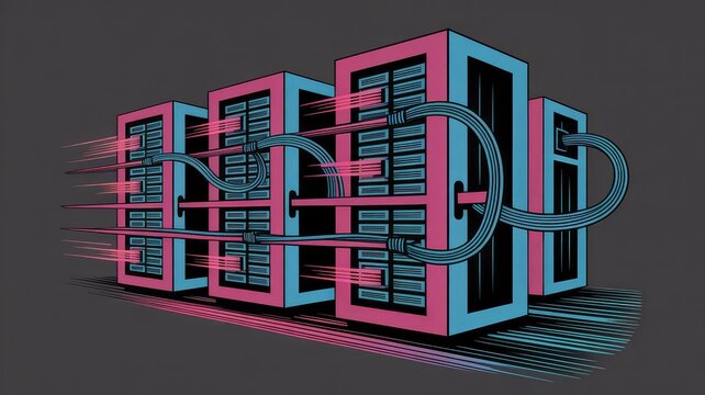High-Speed Data Center with Digital Cables and Neon Design