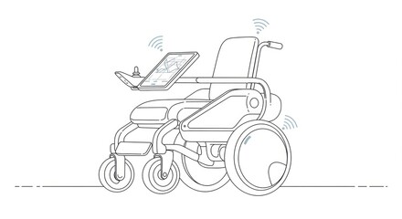 Advanced smart electric wheelchair with integrated navigation and wireless connectivity, symbolizing modern mobility solutions and independent living.