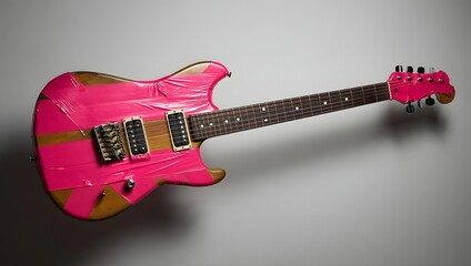 Pink electric guitar against plain background representing the power of female musicians in punk and rock movements