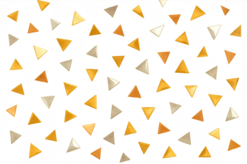 Gold and silver triangles confetti falling with transparent background