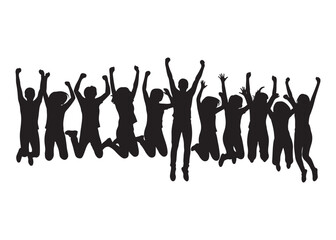 Vector art of silhouette of a group of people jumping with joy