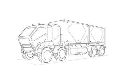 Sleek, modern delivery truck outline showcasing robust design for cargo transport and logistics, perfect for commercial use and industrial concepts.