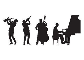 Vector art of silhouette of jazz band with saxophone, trumpet © Picture Paradise