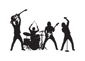 Vector art of silhouette of a rock and roll band performing