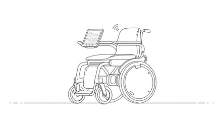 Sleek modern wheelchair featuring advanced tablet interface and wireless connectivity, symbolizing innovation in mobility and assistive technology for enhanced independence.