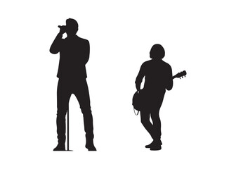 Vector art of silhouette of a singer and guitarist performing
