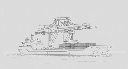 Dynamic container ship with gantry crane loading cargo at sea, symbolizing global logistics and import-export operations with precision and efficiency.